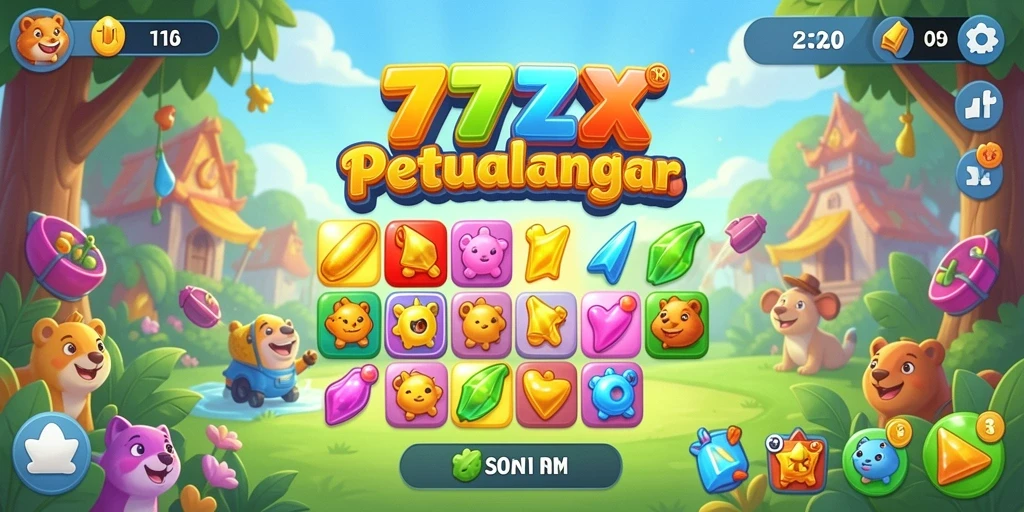 Screenshot permainan 777ZX menampilkan gameplay seru Match-3.