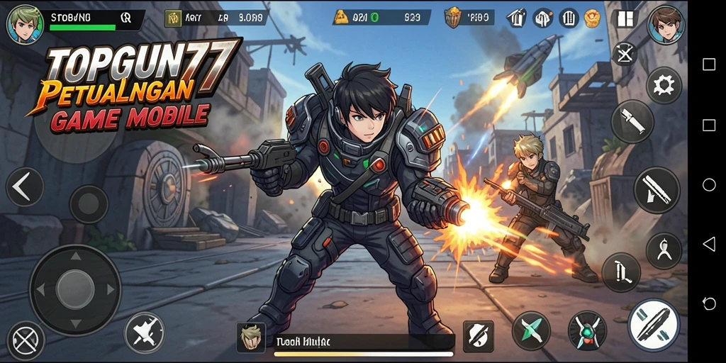 Screenshot gameplay TOPGUN77 yang menampilkan karakter anime dalam pertarungan.